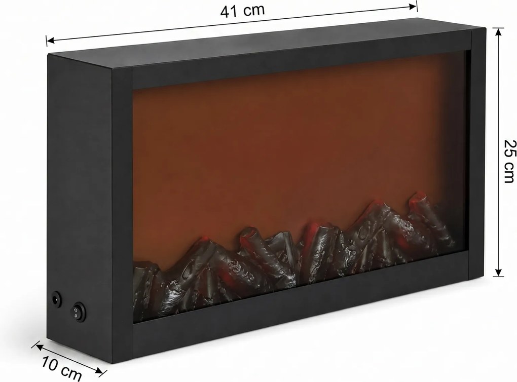 Kominek dekoracyjny LED, metalowy, 10 x 41 x 25 cm