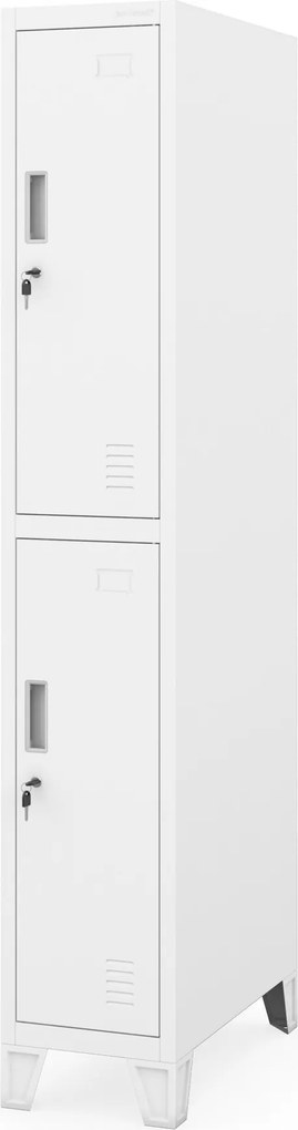 Szafka ubraniowa metalowa pracownicza głęboka 2-drzwiowa biała, 292x1720x600 mm: BARTEK 1 Plus D600