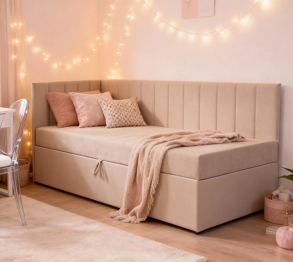 Tapicerowany beżowy tapczan z pojemnikiem M7-G05