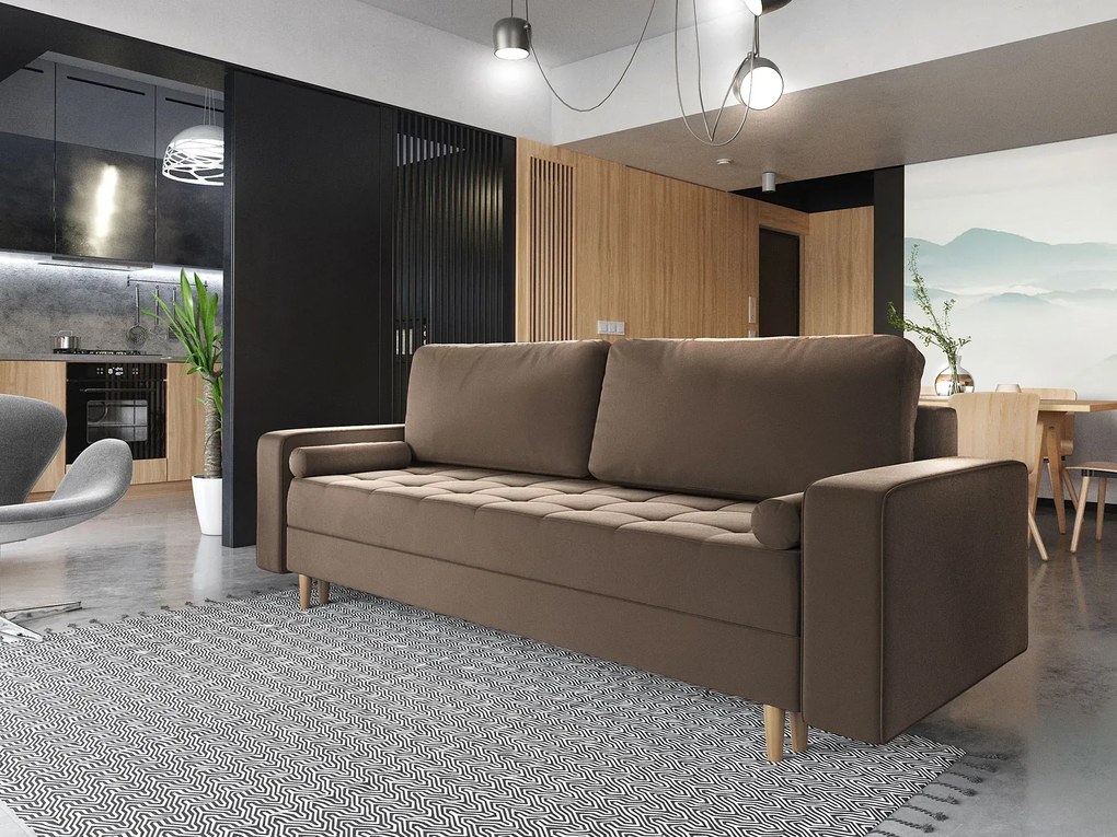 Jasnobrązowa sofa rozkładana z pojemnikiem W8-P94