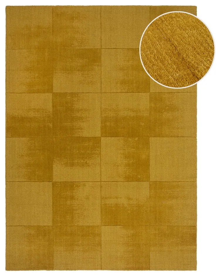 Wełniany dywan tkany ręcznie w kolorze ochry 120x170 cm Demi Check Ombre – Flair Rugs