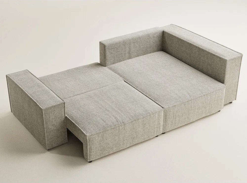 Beżowy rozkładany/ze schowkiem narożnik z tkaniny szenilowej (prawostronny/w kształcie litery L) Tonga – Maison de Rêve