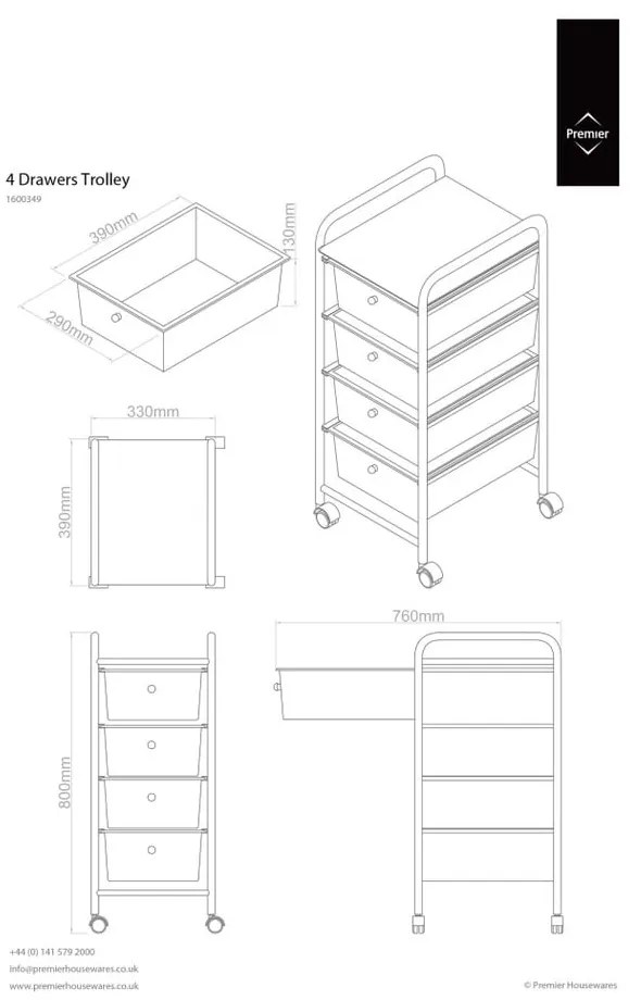 Plastikowy regał na kółkach w czarno-srebrnym kolorze 33x79 cm – Premier Housewares