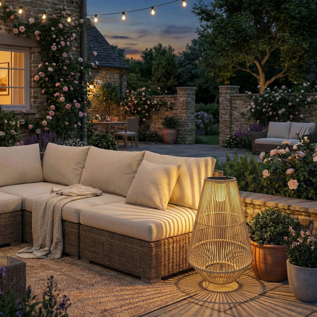 Outsunny Solarny stojak na lampę rattanową LED w stylu Boho wodoodporna IP44 | Aosom PL