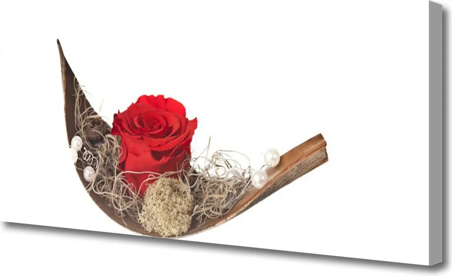 Obraz canvas Czerwona Róża w Kroplach Rosy