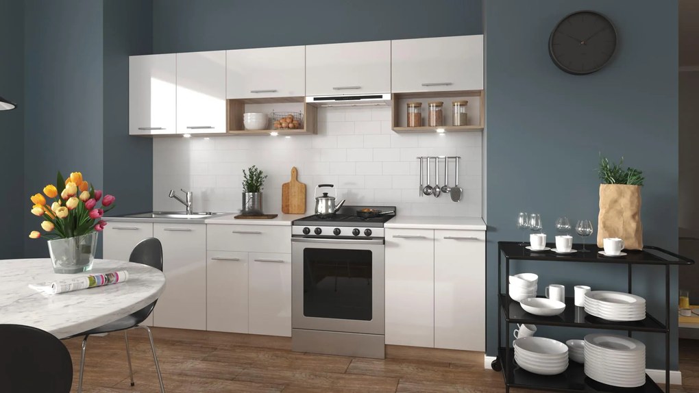 Zestaw Mebli Kuchennych 260 dąb sonoma/biały połysk VIOLA 260 kuchnia