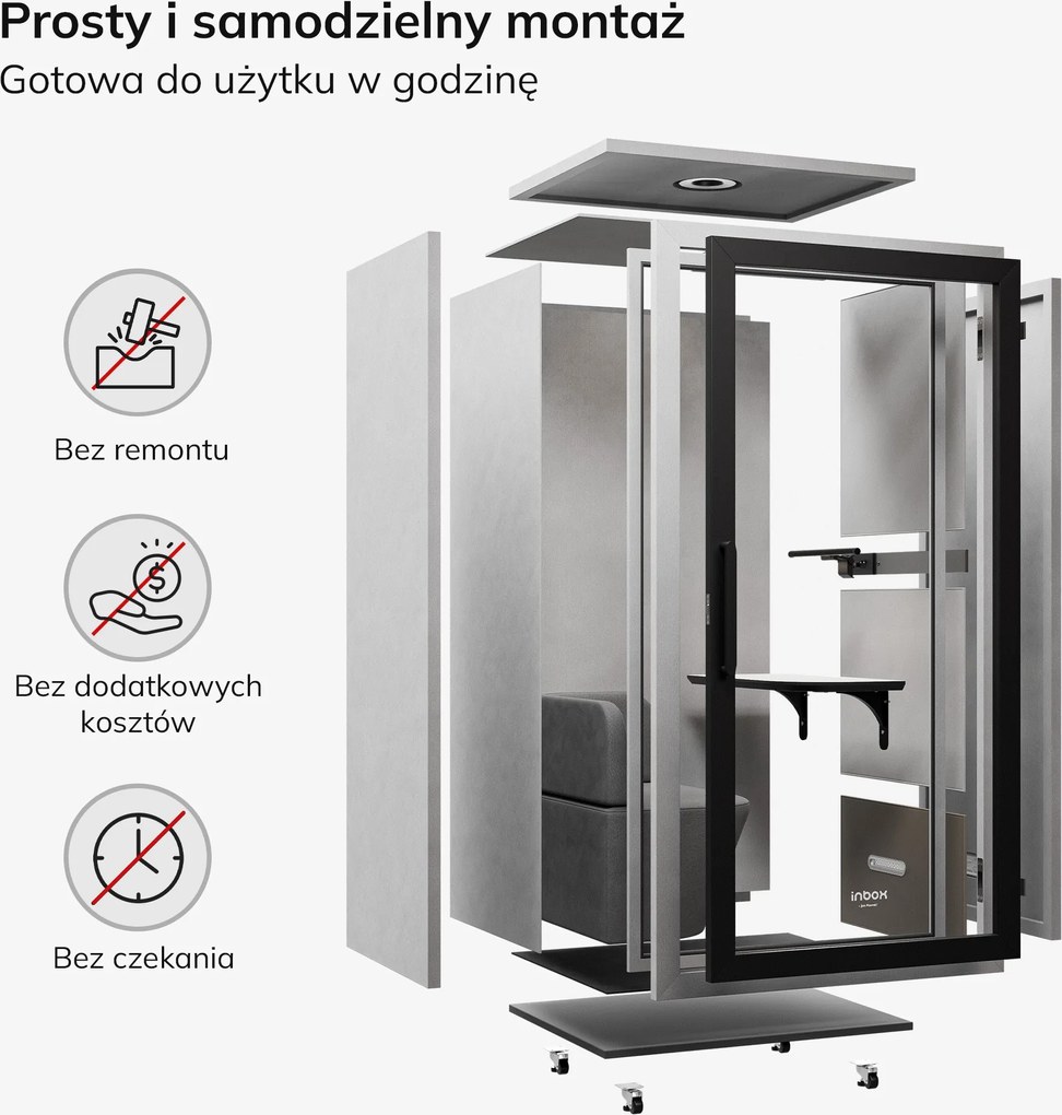Budka akustyczna do biura INBOX 1-osobowa 2100 x 1100 x 900 mm