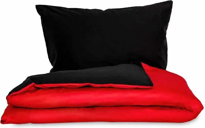 Pościel satynowa Luxury Collection czerwona / czarny, 140 x 200 cm, 70 x 90 cm