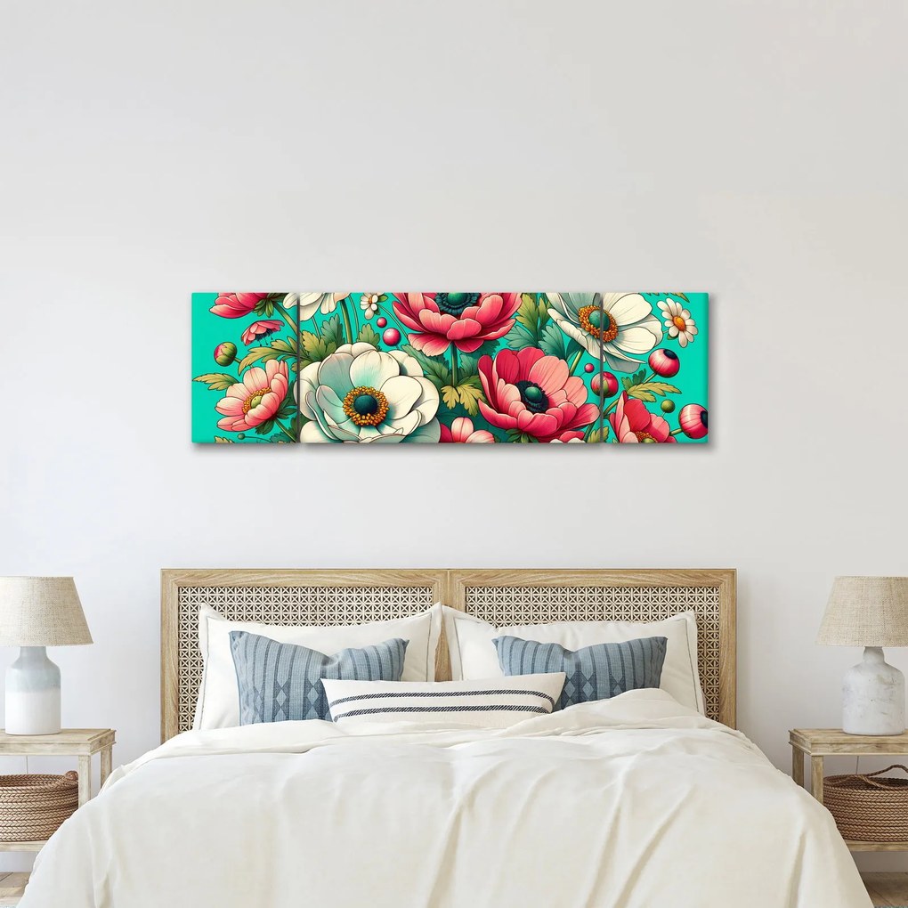 Obraz - Kwiaty na niebieskim tle (170x50 cm)