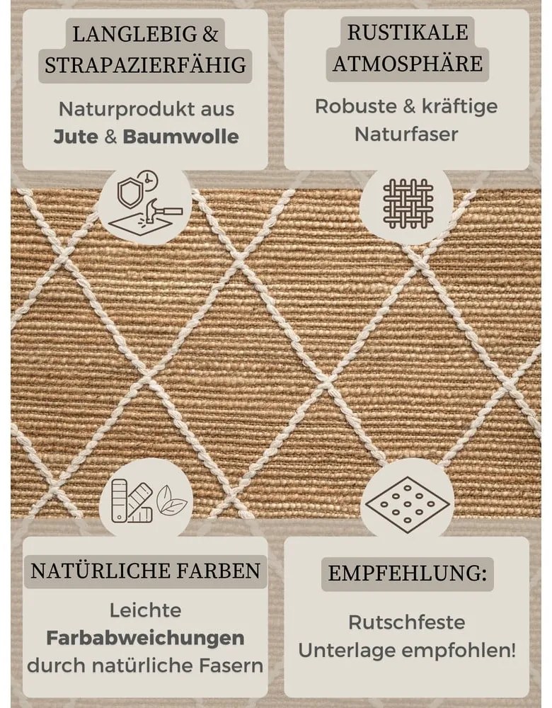Chodnik z juty tkany ręcznie w naturalnym kolorze 80x200 cm Kunu – Hanse Home