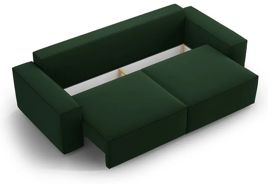 Ciemnozielona aksamitna rozkładana/ze schowkiem sofa 247 cm Jodie – Micadoni