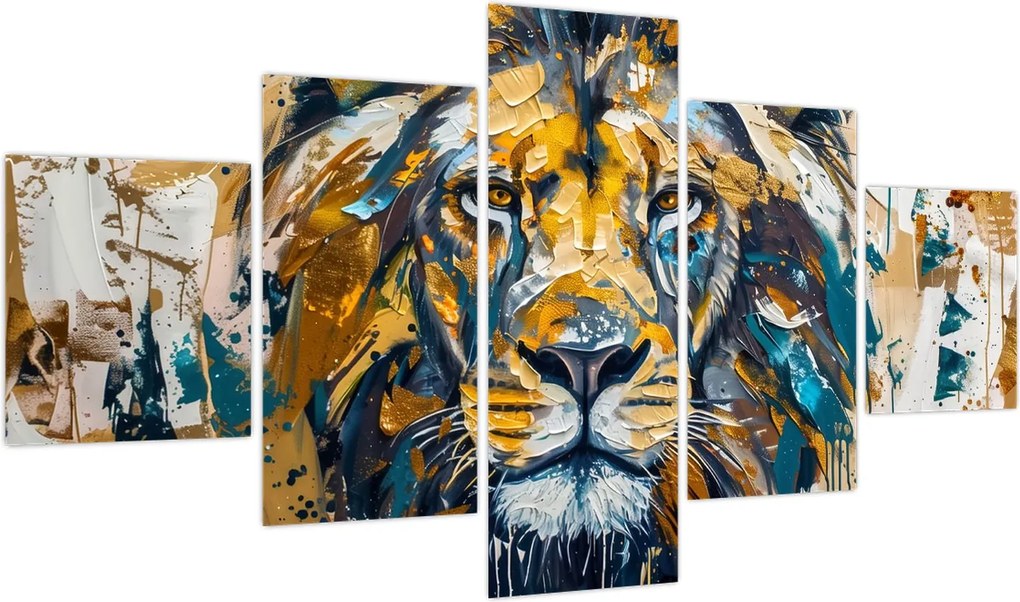 Obraz - Abstrakcyjny obraz olejny z lwem (125x70 cm)