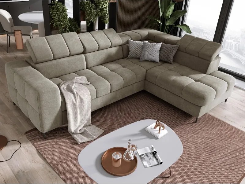 Narożnik PABLOS układ L strona Prawa w tkaninie VOGUE 01 regulowane zagłówki z funkcją spania