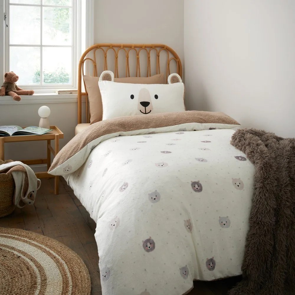 Brązowo-kremowa pościel dziecięca dwuosobowa z mikropluszu 200x200 cm Cosy Bear – Catherine Lansfield