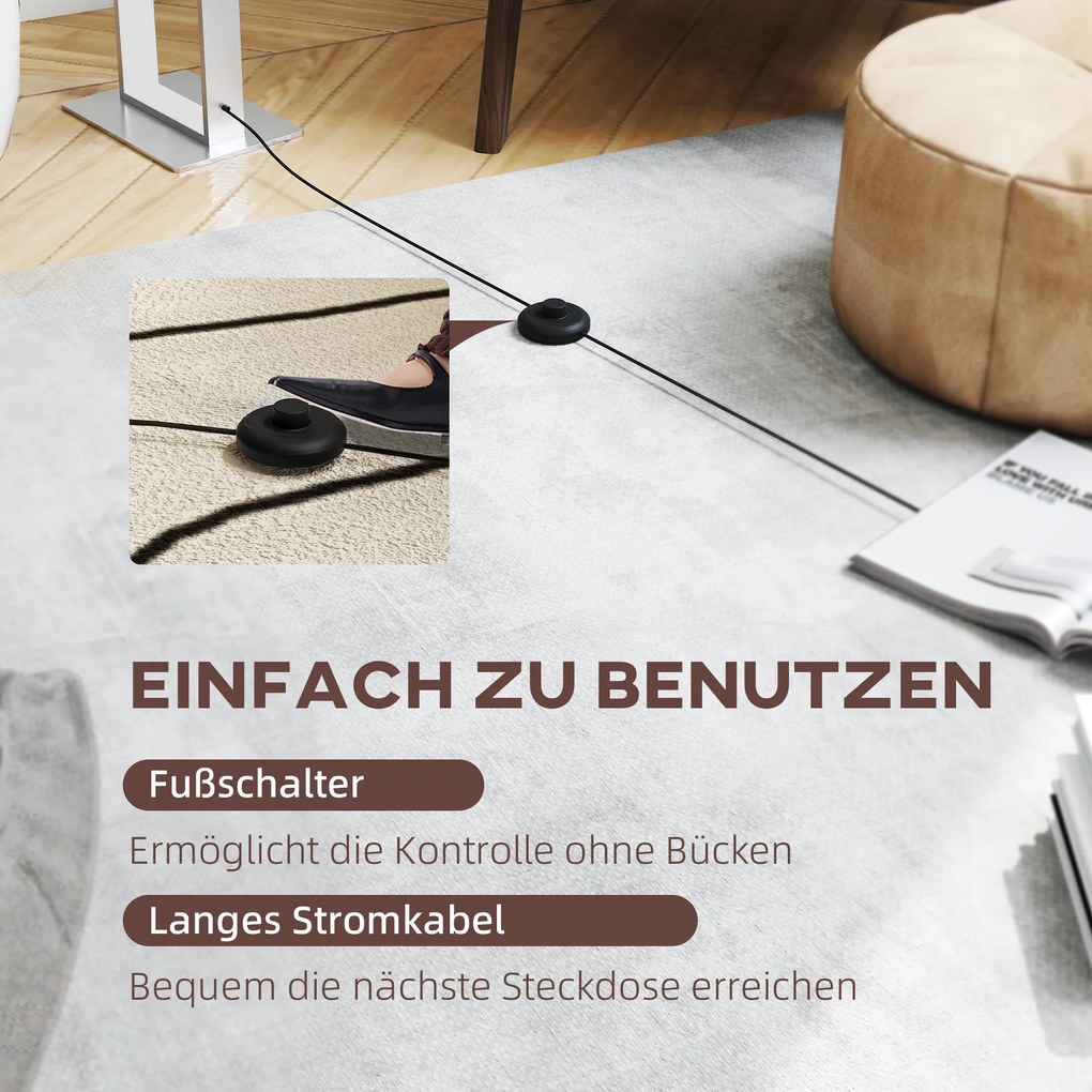 HOMCOM Nowoczesna lampa podłogowa, 3 tryby, włącznik nożny, regulowana jasność, lniany klosz, Biała