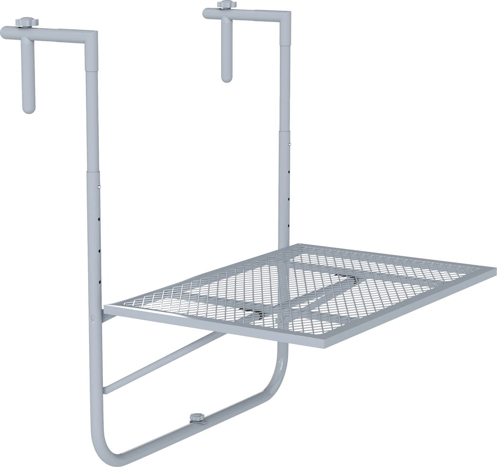 Outsunny Składany stół balkonowy, 4-stopniowo regulowany, metalowy, odporny na warunki atmosferyczne, stół balkonowy 60x40 cm szary | Aosom PL