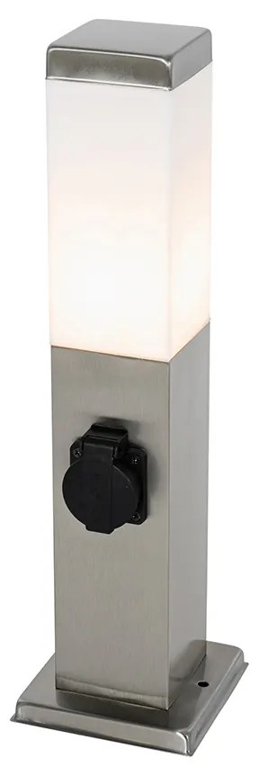 Nowoczesna lampa zewnętrzna 45 cm stalowa z gniazdkiem IP44 - Malios