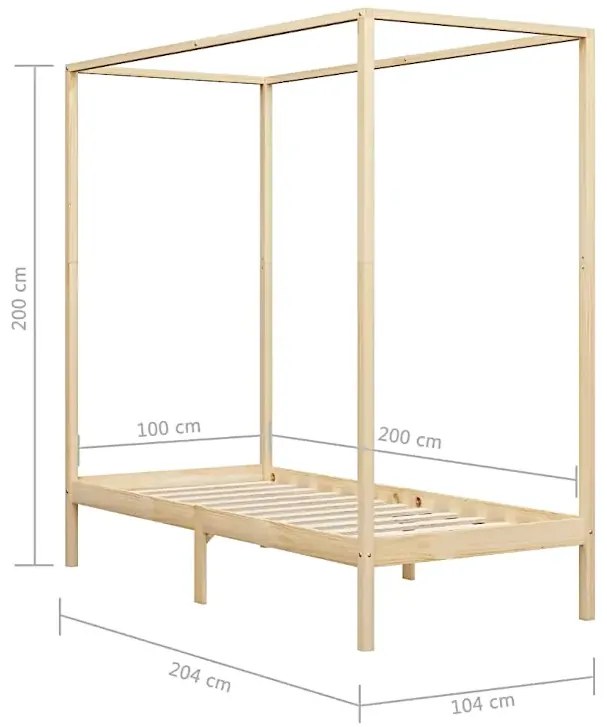 Łóżko z baldachimem w kolorze naturalnego drewna sosnowego 100x200cm - Tamai