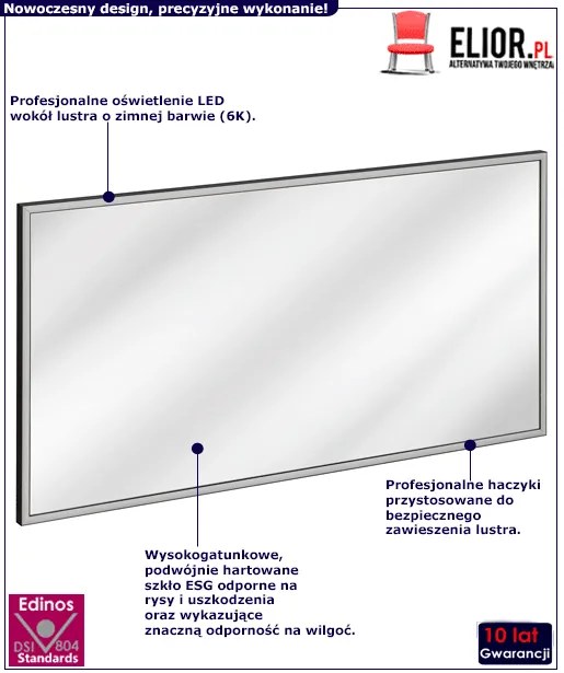 Podwieszane prostokątne lustro łazienkowe H4-T35