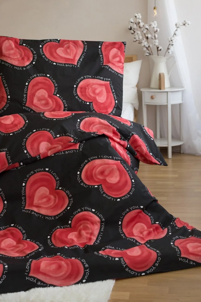 PrzytulneMieszkanie.pl PrzytulneMieszkanie.pl Polibawełniana pościel na 2 łóżka VALENTINE, czarna Rozmiar pościeli: 2 szt 70 x 90 cm | 2 szt 140 x 200 cm