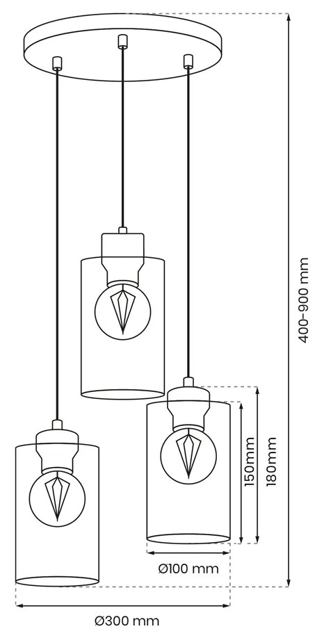 Lampa wisząca MADERA 3xE27, potrójna, na kole 3 klosze