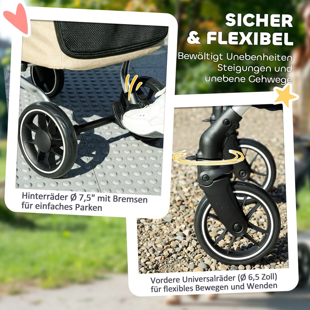 PawHut Wózek dla psów, lekki i składany, z pralną poduszką i oknami z siatek, Khaki