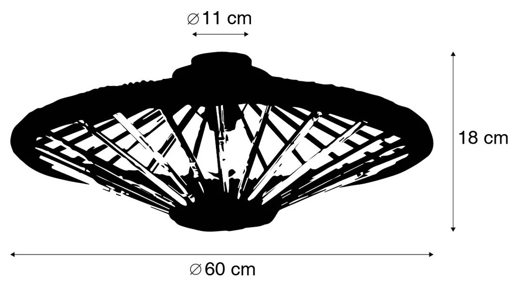 Orientalna lampa sufitowa bambusowa z czarnym 60 cm - EvalinKolonialny Oswietlenie wewnetrzne