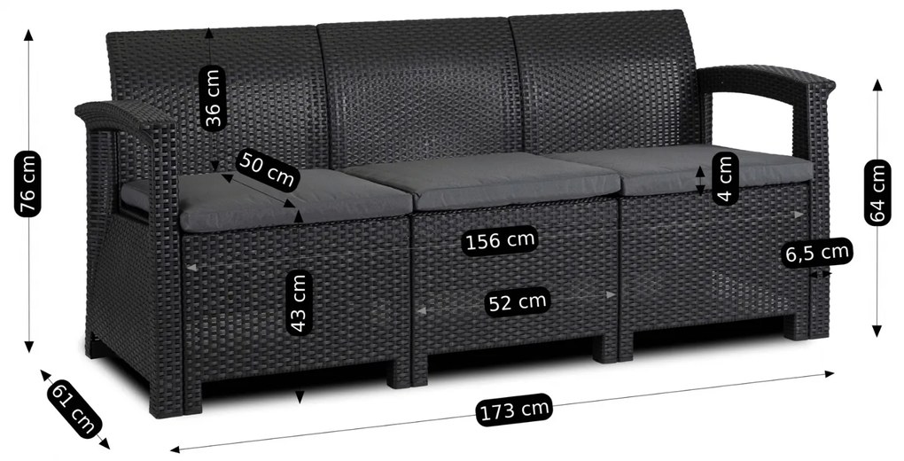 Zestaw Mebli Ogrodowych BRANDON Ciemnoszary Sofa Fotele Stolik Tarasowy Technorattan Nowoczesny