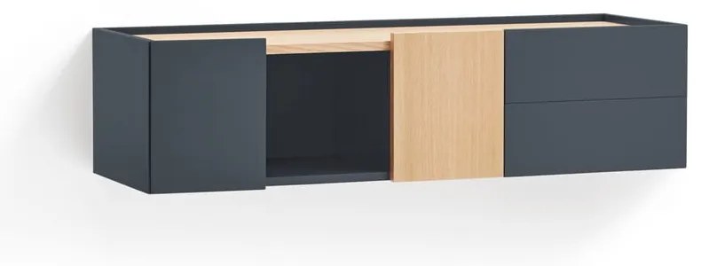 Antracytowo-naturalna niska komoda w dekorze dębu 110x23 cm Otto – Teulat