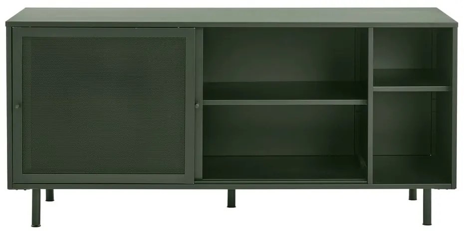 Ciemnozielona metalowa niska komoda z drzwiami przesuwnymi 160x75 cm Veep – Unique Furniture