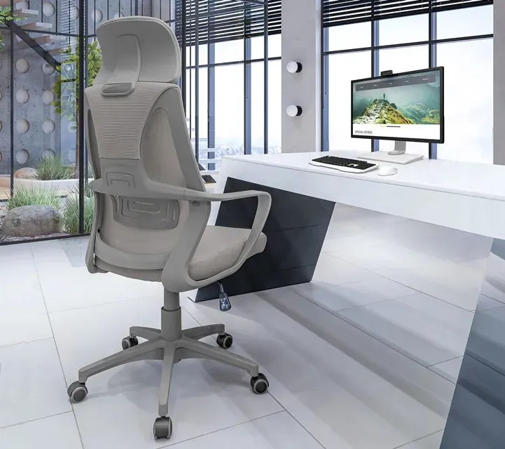 Szare Nowoczesne Ergonomiczne Krzesło Obrotowe Do Biurka T2-A37