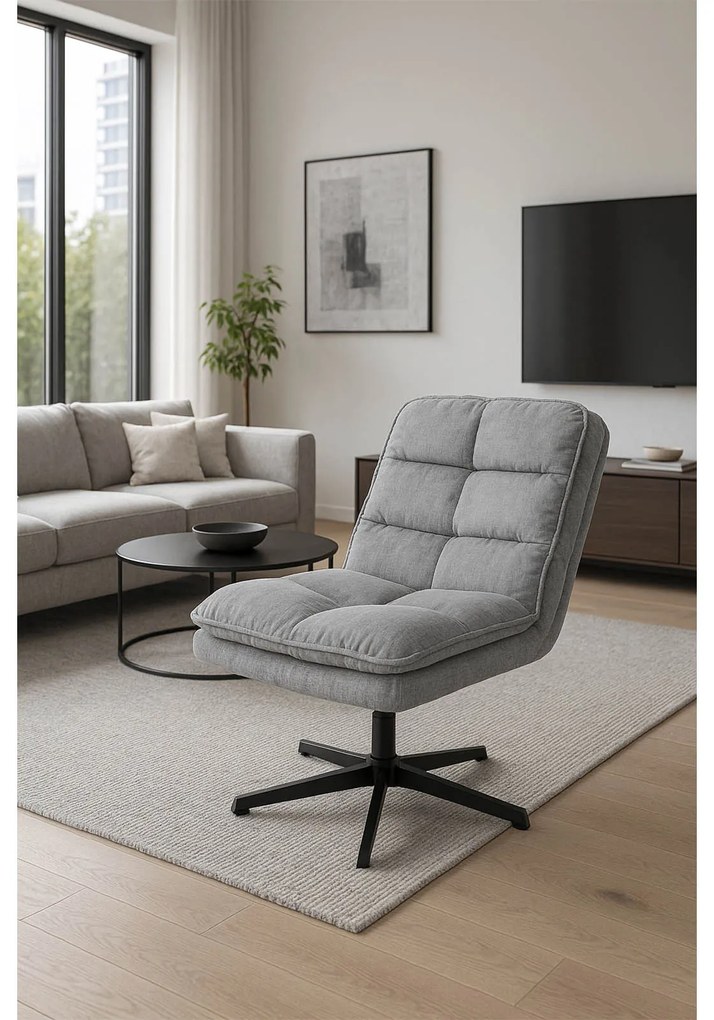 Relaksacyjny obrotowy fotel KATANIA z podnóżkiem, jasnoszary