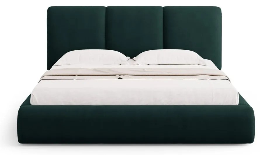 Ciemnozielone tapicerowane łóżko dwuosobowe ze schowkiem i stelażem 140x200 cm Brody – Mazzini Beds