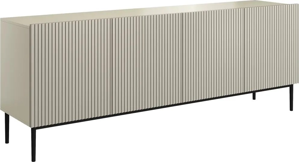 Komoda Nicole 200 cm czterodrzwiowa z ryflowanym frontem - kaszmir / czarne nóżki