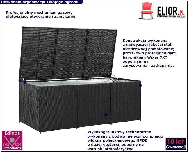 Rattanowa czarna skrzynia ogrodowa F6-Z26