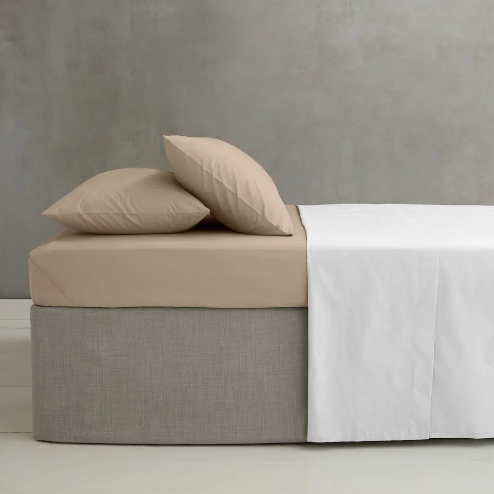 Jasnobrązowe prześcieradło z perkalu z gumką 90x190 cm Easy Iron Percale – Catherine Lansfield
