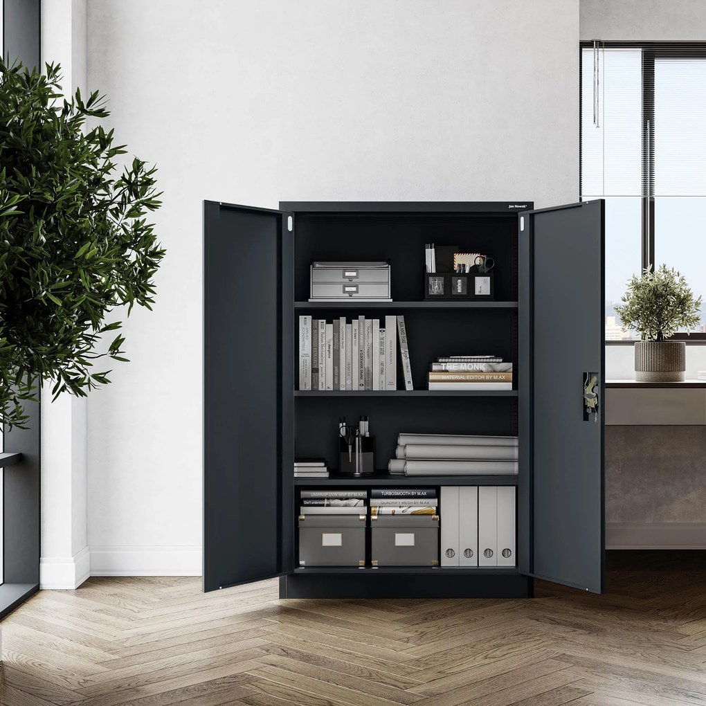 Biurowa szafa metalowa na akta KEVIN, 900 x 1400 x 400 mm, antracyt