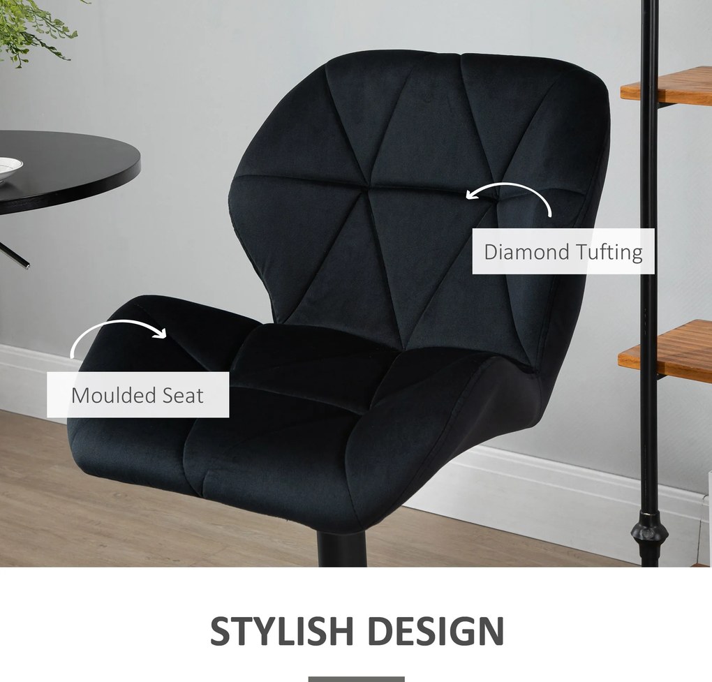 HOMCOM Zestaw 2 stołków barowych obrotowe taborety z oparciem imitacja aksamitu regulacja wysokości kolor czarny