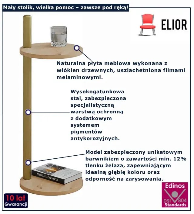 Minimalistyczny stolik pomocniczy dąb artisan + złoty Z7-S74