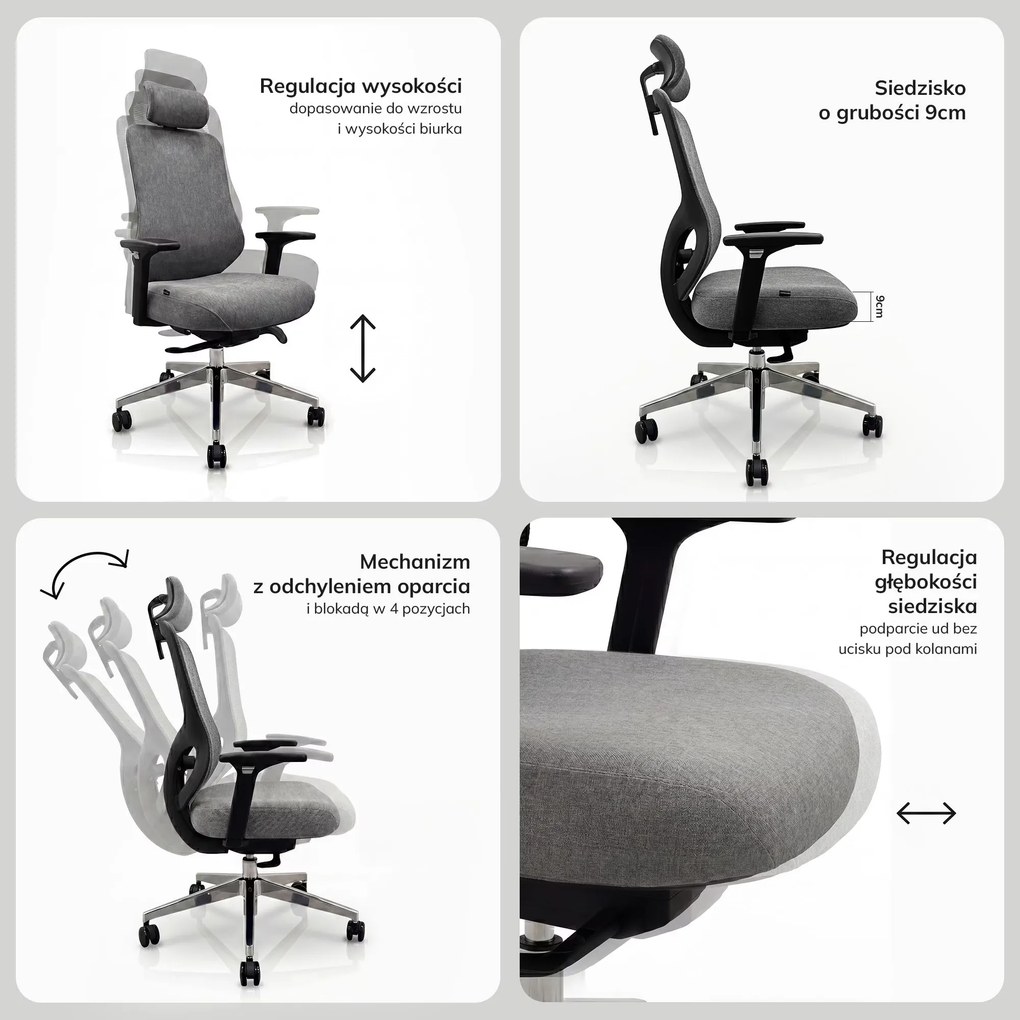 Fotel biurowy ergonomiczny ciemnoszary: AXIS
