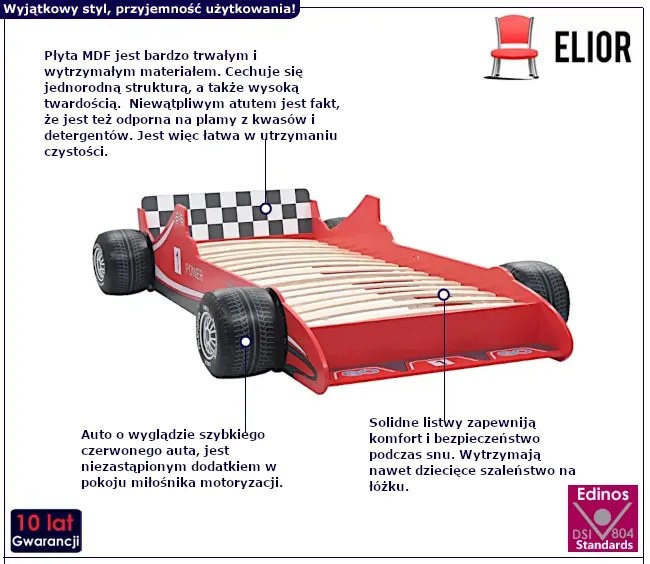 Czerwone Łóżko Dziecięce Auto Wyścigowe 90X200 Nimbus Klemin 4X