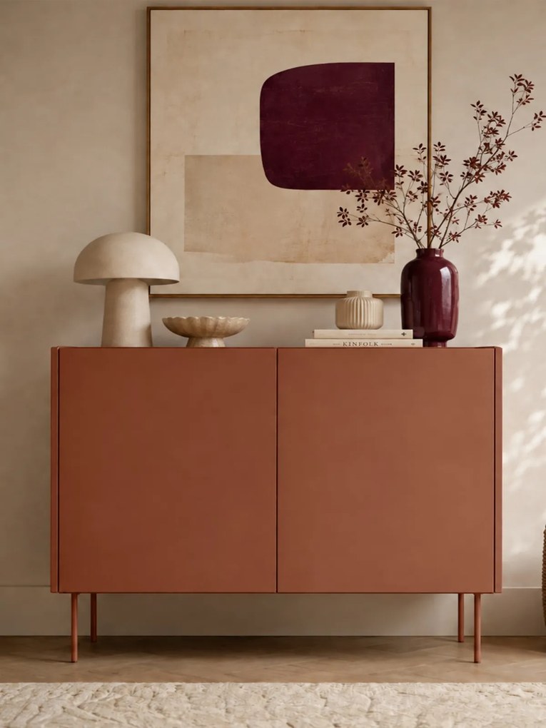 Komoda Desin 120 cm dwudrzwiowa - ceramic red / dąb nagano