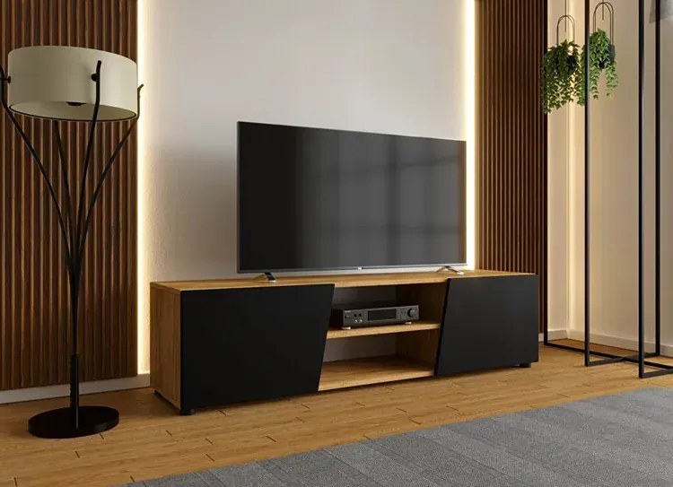 Nowoczesna szafka pod telewizor dąb craft + czarny - Allon 4X