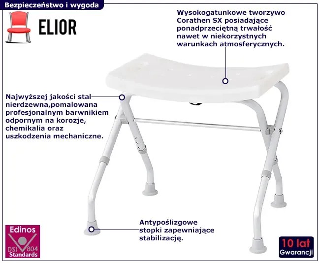 Biały składany taboret prysznicowy - Ores