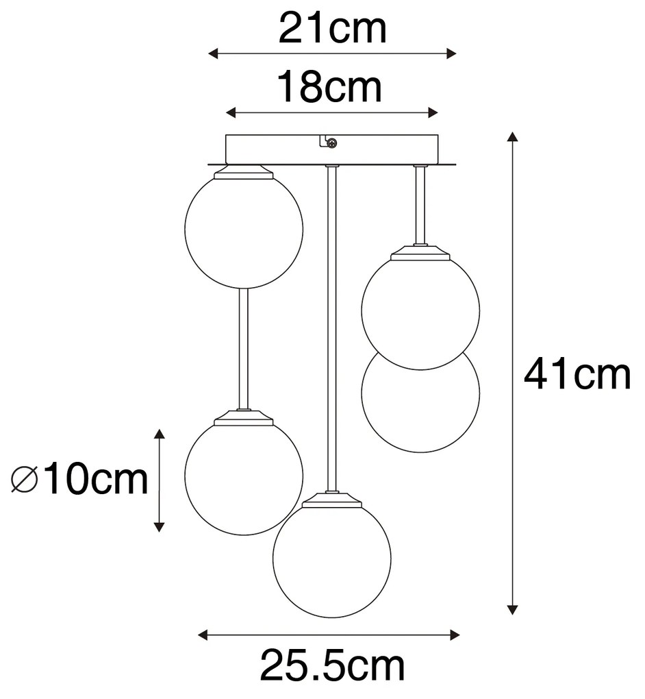 Nowoczesna lampa sufitowa złota z opalowym szkłem 5-light - Ateny Nowoczesny Oswietlenie wewnetrzne