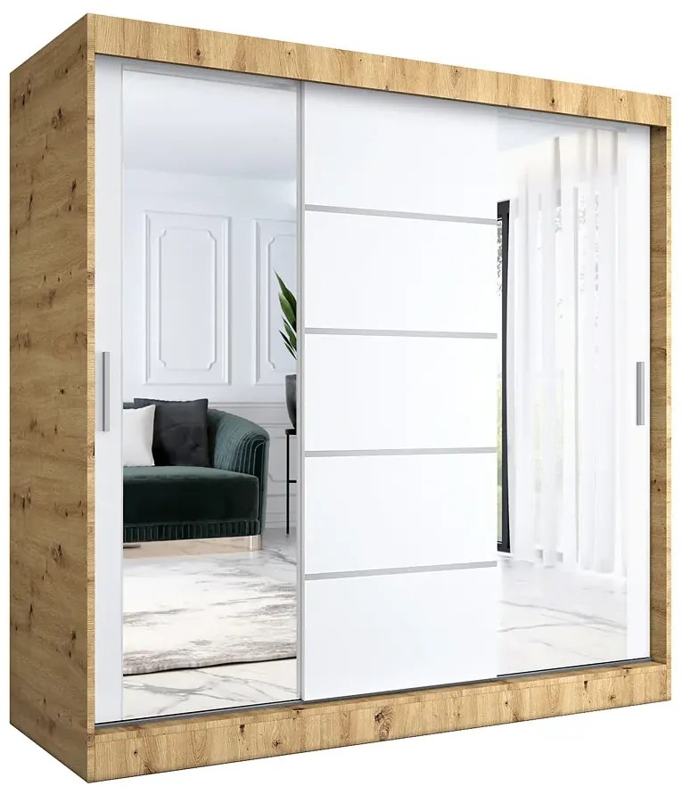Szafa przesuwna 200 cm dąb artisan + biały - Ebia 6X