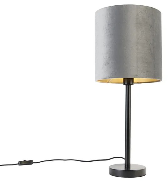 Nowoczesna lampa stołowa czarna z szarym abażurem 25 cm - Simplo Nowoczesny Oswietlenie wewnetrzne