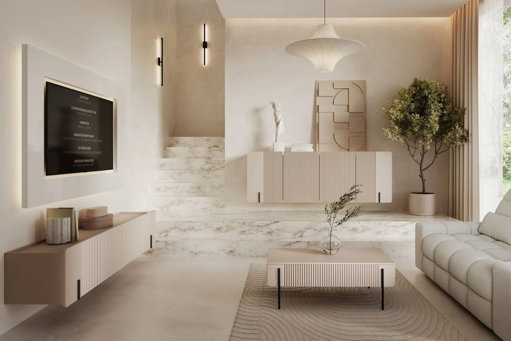 Szafka RTV Malmi 200 cm wisząca - kaszmir / czarny