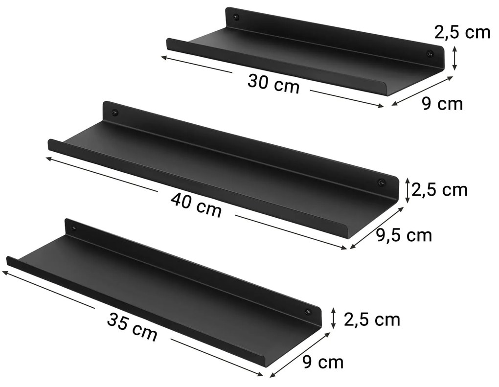 Zestaw 3 półek ściennych w kolorze czarnym EBONY