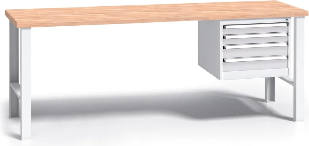 Profesjonalny stół warsztatowy G3 z drewnianym blatem roboczym, 2000 mm, 1x 4 szufladowy kontener, szary